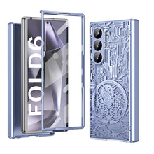 for Samsung Galaxy Z Fold 6 Case with Mechanical Legend Pattern, Front Screen Protector - Sleek Design, Holographic Texture, Plating Folding Completely 360 Full Protection.(Gold)