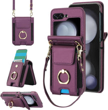 for Samsung Galaxy Z Flip6 Wallet Case with Large Card Slot and Stand and Ring and Detachable Crossbody Shoulder Strap and Short Wrist Strap