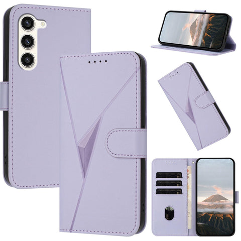 for Samsung Galaxy S23 Case Novel Triangle Embossing Multiple Card Slots Flip Cover Magnetic Wallet Clasp RFID Function Leather Stand Shockproof and Drop-Proof
