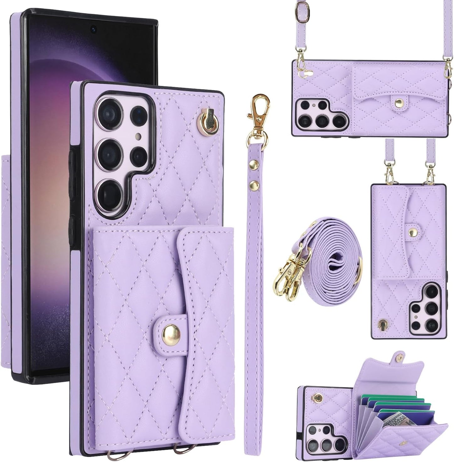 for Samsung Galaxy S24 Ultra Accordion Crossbody Wallet Case, 4 Card Slots, RFID Blocking, and Adjustable Strap - Stylish and Versatile Accessory. (Purple)