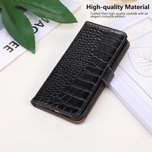Genuine Leather Case for iPhone 17 Pro with 3 Credit Card Slot RFID Blocking,Crocodile Pattern and Magnetic Closure with Full Body Screen Camera Protective Flip Cover - Brown