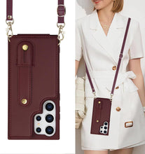 for Samsung Galaxy S24 Ultra Case Premium Leather Flip Card Holder Photo Frame Wallet Case Equipped with Long Strap for Cross-Body Adjustable Wrist Strap Bracket
