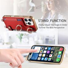 for iPhone 16 Pro Max Mobile Phone Case Card Holder Double Ring Leather Adjustable Length Strap Fashionable Compatibility with Daily Travel Anti-Drop Shockproof Anti-Fingerprint