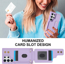 for Samsung Galaxy S23 Ultra Case Premium Leather Flip Card Holder Photo Frame Wallet Case Equipped with Long Strap for Cross-Body Adjustable Wrist Strap Bracket