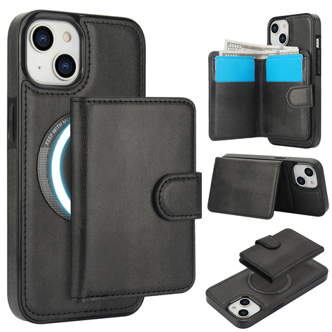 Konstreet for iPhone 14 Series Case with 2-in-1 Detachable Magnetic Wallet Featuring 5 Card Slots Compatible MagSafe and RFlD Blocking Premium PU Leather Kickstand and Wireless Charging