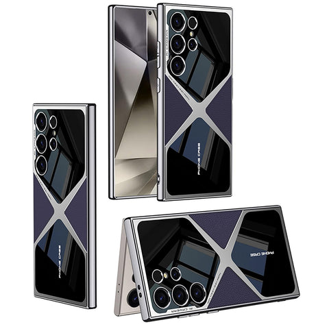 for Samsung Galaxy S25 Ultra Back Cover Electroplated Leather Drop-Proof Shockproof Soft TPU Glossy Frame X Pattern Phone Case for Galaxy S25 Ultra