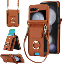 for Samsung Galaxy Z Flip6 Wallet Case with Large Card Slot and Stand and Ring and Detachable Crossbody Shoulder Strap and Short Wrist Strap