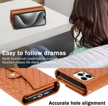 XIMAND for Samsung Galaxy S24 Ultra Zipper Wallet Case with Card Holder, 7 Card Slots Large Capacity and 2 Style Lanyards Like Fashion Clutch Hang Bag.(Brown)