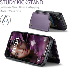 for iPhone 17 Wallet Case with RFID Blocking and 4 Credit Card Holder, Premium Durable Slim Leather Magnetic Clasp Kickstand Heavy Duty Shockproof Protective Cover.- Purple