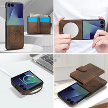 for Samsung Galaxy Z Flip 7 Case with 2 in 1 Detachable Magnetic Wallet, 4 Card Slots and Cash Slot,Compatible with MagSafe Wireless Charging, RFlD Blocking - Brown