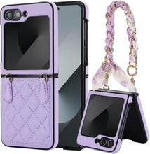 for Samsung Galaxy Z Flip6 Mobile Phone Case Folding Version with Detachable Crossbody Strap and Scarf Lanyard Anti-Fall Wear-Resistant Luxury Leather Protective Case