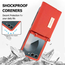 for Samsung Galaxy Z Flip 7 Wallet Case with Built-in Leather Cash Slot and Credit Card Holder. Wristlet Strap and Hinge Protection, Carrying Handbag Phone Case for Women Ladies.(Orange)