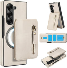 삼성 갤럭시 Z Fold5 케이스, 2-in-1 분리형 자석 지갑, 4개의 카드 슬롯, 1개의 지퍼백, MagSafe 및 RFID 차단 스탠드, 무선 충전