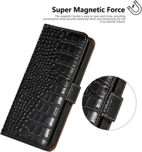 Genuine Leather Case for iPhone 17 Pro with 3 Credit Card Slot RFID Blocking,Crocodile Pattern and Magnetic Closure with Full Body Screen Camera Protective Flip Cover - Brown