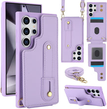 for Samsung Galaxy S25 Ultra Case Premium Leather Flip Card Holder Photo Frame Wallet Case Equipped with Long Strap for Cross-Body Adjustable Wrist Strap Bracket
