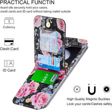 for Samsung Galaxy Z Flip 5 Wallet Case Floral Design with 4 Card Slots and 1 Zipper Pocket Long Lanyard and Kickstand for Women