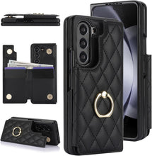 for Samsung Galaxy Z Fold 6 Wallet Case with Ring and Credit Card Holder, Cash Slot, Luxurious Diamond Leather Magnetic Clasp Kickstand Heavy Duty Protective Cover.(Green)