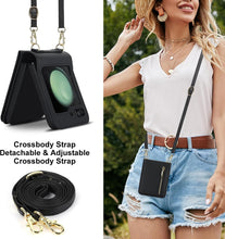 for Samsung Galaxy Z Flip5 Wallet Case with 4 Card Holder and 1 Zipper Slot Crossbody Strap Lanyard and Stylish PU Leather Shockproof Protective Cover
