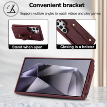 for Samsung Galaxy S24 Ultra Case Premium Leather Flip Card Holder Photo Frame Wallet Case Equipped with Long Strap for Cross-Body Adjustable Wrist Strap Bracket