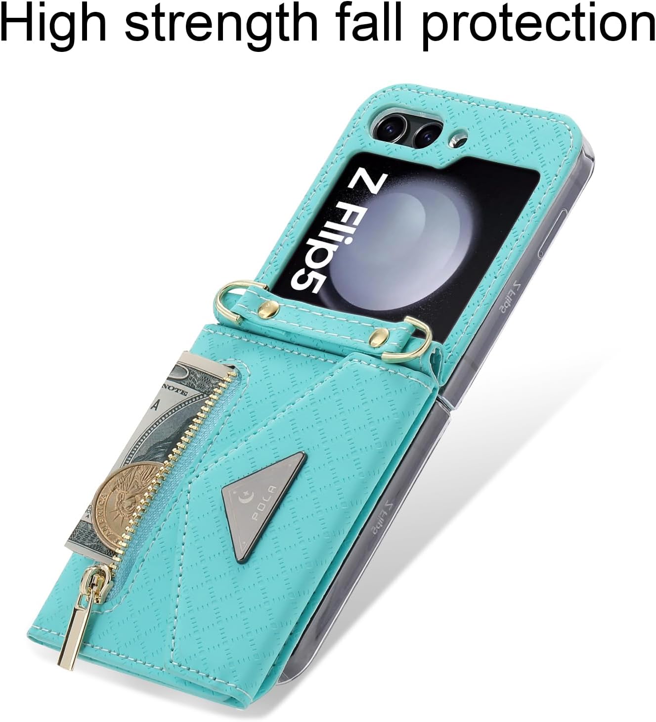 for Z Flip Case with Zipper Wallet, Blue Phone case with Strap for Samsung Galaxy Z Flip 5 (Blue,Galaxy Z Flip 5)