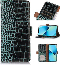Genuine Leather Case for iPhone 16 Pro Max Pro with 3 Credit Card Slot RFID Blocking,Crocodile Pattern and Magnetic Closure with Full Body Screen Camera Protective Flip Cover - Brown