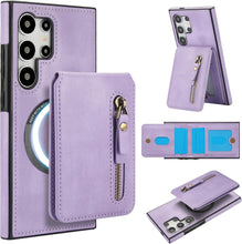 for Samsung Galaxy S24 Case with 2-in-1 Detachable Magnetic Wallet 4 Card Slots and 1 Zipper Bag Compatible MagSafe and RFID Blocking Stand Wireless Charging