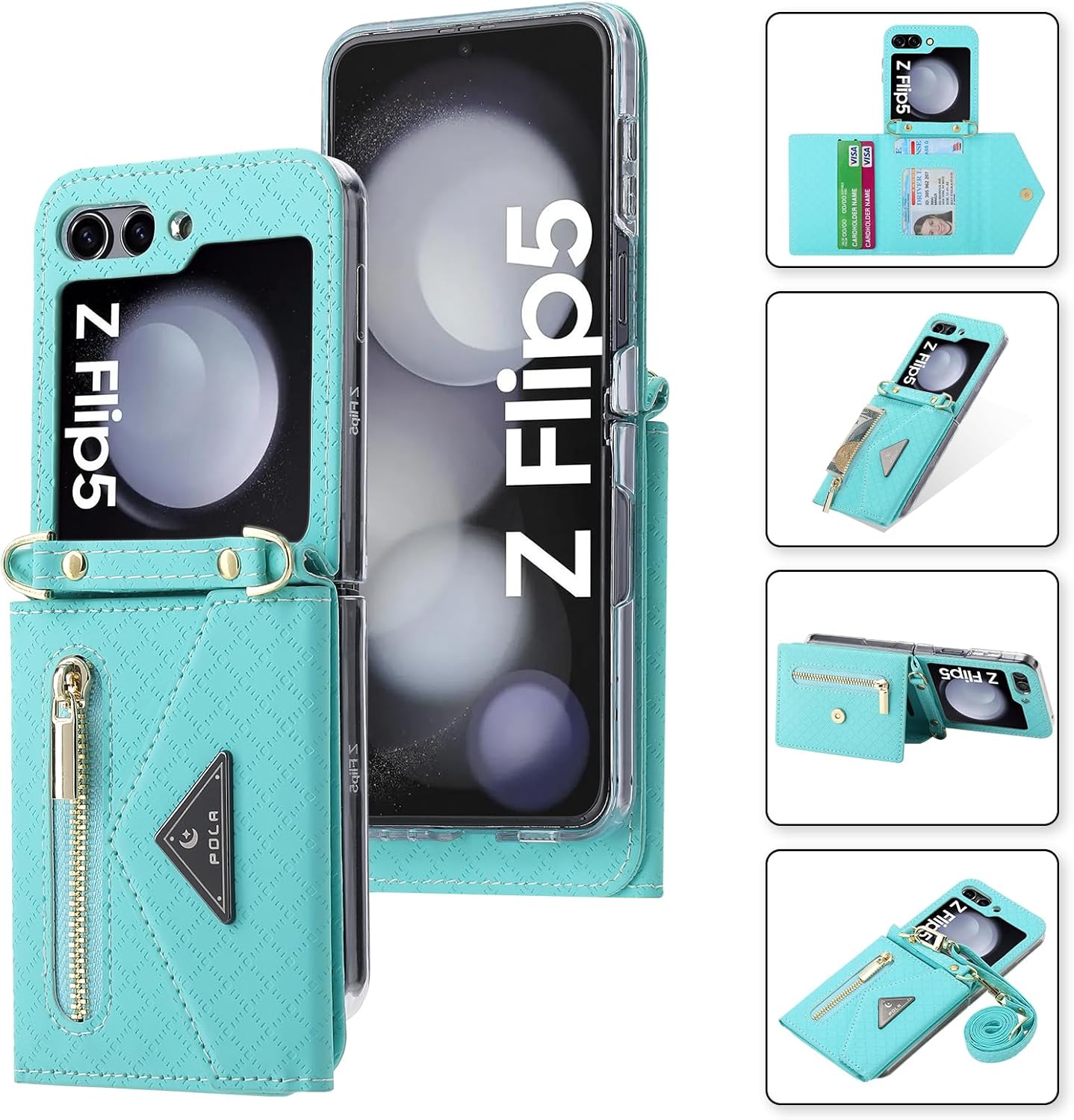 for Z Flip Case with Zipper Wallet, Blue Phone case with Strap for Samsung Galaxy Z Flip 5 (Blue,Galaxy Z Flip 5)