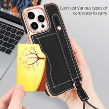 for iPhone 16 Plus Wallet Case, PU Leather Case with Card Holder, Invisible Bracket, Long Shoulder Strap, Electroplated Case
