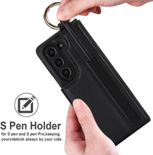for Samsung Galaxy Z Fold5 Case with S Pen Holder and Card Slot and Cash Clip Premium Fashion Design Luxury Business Premium Leather Magnetic Closure Cover