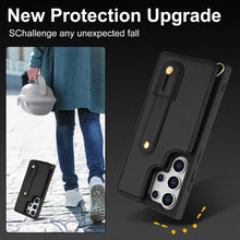 for Samsung Galaxy S25 Ultra Case Premium Leather Flip Card Holder Photo Frame Wallet Case Equipped with Long Strap for Cross-Body Adjustable Wrist Strap Bracket