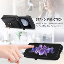 for Samsung Galaxy Z Flip6 Wallet Case with Large Card Slot and Stand and Ring and Detachable Crossbody Shoulder Strap and Short Wrist Strap