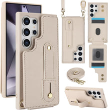 for Samsung Galaxy S25 Ultra Case Premium Leather Flip Card Holder Photo Frame Wallet Case Equipped with Long Strap for Cross-Body Adjustable Wrist Strap Bracket