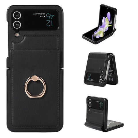 for Samsung Galaxy Z Flip 6 Case with Ring Stand Exquisite and Fashionable PU Leather Folding Protective Cover Full Body Anti-Fall and Shockproof