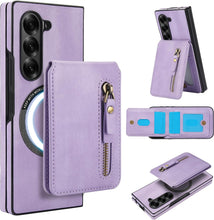 삼성 갤럭시 Z Fold5 케이스, 2-in-1 분리형 자석 지갑, 4개의 카드 슬롯, 1개의 지퍼백, MagSafe 및 RFID 차단 스탠드, 무선 충전