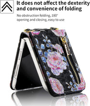 for Samsung Galaxy Z Flip 5 Wallet Case Floral Design with 4 Card Slots and 1 Zipper Pocket Long Lanyard and Kickstand for Women