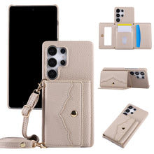 for Samsung Galaxy S23 Ultra Case Premium Leather Mirror Card Holder Cash Slot Equipped with Long Strap Simple and Little Fresh S23 Ultra Case for Galaxy