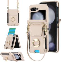 for Samsung Galaxy Z Flip6 Wallet Case with Large Card Slot and Stand and Ring and Detachable Crossbody Shoulder Strap and Short Wrist Strap