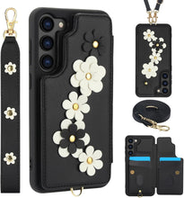 for Samsung Galaxy S23 Plus Case Exquisite Leather Built-in Flip Card Holder Freshness Small Flower Pattern with Long and Short Strap flip Bracket Daily Travel Women