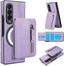 삼성 갤럭시 Z Fold3/Fold4용 Konstreet 케이스, 2-in-1 분리형 자석 지갑, 4개의 카드 슬롯, 1개의 지퍼백, MagSafe 및 RFID 차단 스탠드, 무선 충전