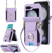for Samsung Galaxy Z Flip6 Wallet Case with Large Card Slot and Stand and Ring and Detachable Crossbody Shoulder Strap and Short Wrist Strap
