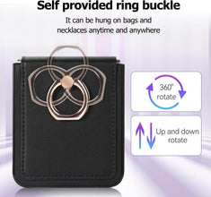 for Samsung Galaxy Z Flip 6 Case with Ring Stand Exquisite and Fashionable PU Leather Folding Protective Cover Full Body Anti-Fall and Shockproof