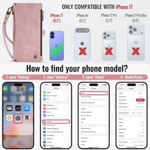 Defencase Compatible with iPhone 17 Case Wallet with RFID Blocking Card Holder for Women and Men, Fashion PU Leather Magnetic Snap Flip Zipper Strap Wallet Phone Case for iPhone 17 6.3