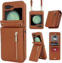 for Samsung Galaxy Z Flip5 Wallet Case with 4 Card Holder and 1 Zipper Slot Crossbody Strap Lanyard and Stylish PU Leather Shockproof Protective Cover