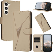 for Samsung Galaxy S23 Case Novel Triangle Embossing Multiple Card Slots Flip Cover Magnetic Wallet Clasp RFID Function Leather Stand Shockproof and Drop-Proof