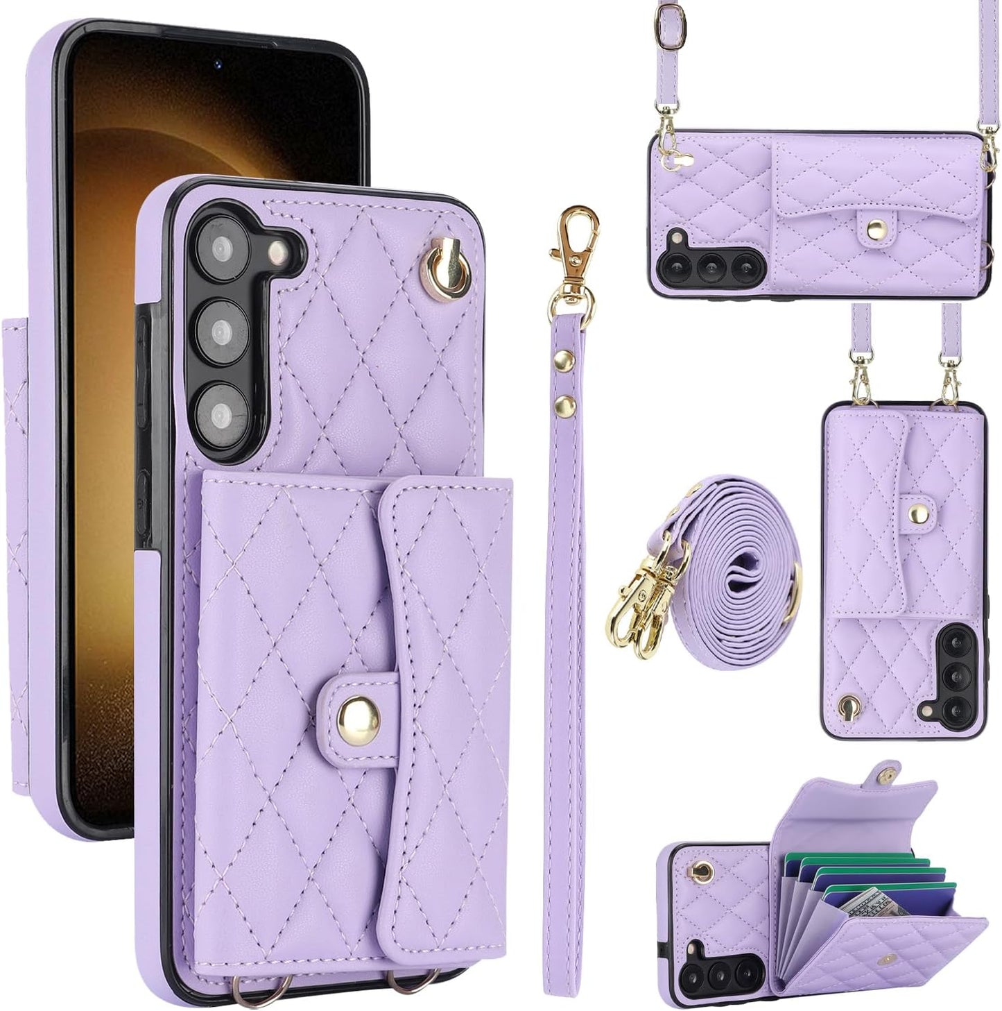 for Samsung Galaxy S24 Ultra Accordion Crossbody Wallet Case, 4 Card Slots, RFID Blocking, and Adjustable Strap - Stylish and Versatile Accessory. (Purple)