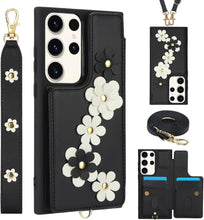 for Samsung Galaxy S23 Plus Case Exquisite Leather Built-in Flip Card Holder Freshness Small Flower Pattern with Long and Short Strap flip Bracket Daily Travel Women