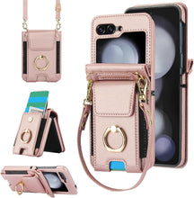 for Samsung Galaxy Z Flip6 Wallet Case with Large Card Slot and Stand and Ring and Detachable Crossbody Shoulder Strap and Short Wrist Strap