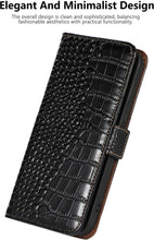 Genuine Leather Case for iPhone 17 Pro with 3 Credit Card Slot RFID Blocking,Crocodile Pattern and Magnetic Closure with Full Body Screen Camera Protective Flip Cover - Brown
