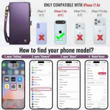 Defencase Compatible with iPhone 17 Air Case Wallet with RFID Blocking Card Holder for Women Men, Fashion PU Leather Magnetic Snap Flip Zipper Strap Wallet Phone Case for iPhone 17 Air 6.5