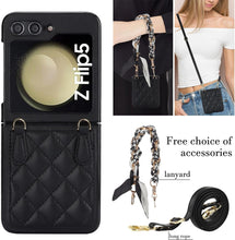 for Samsung Galaxy Z Flip5 Mobile Phone Case Folding Version with Detachable Crossbody Strap and Scarf Lanyard Anti-Fall Wear-Resistant Luxury Leather Protective Case